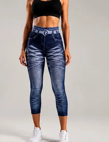 Calça Legging Feminina Fitness Imita Jeans Fake